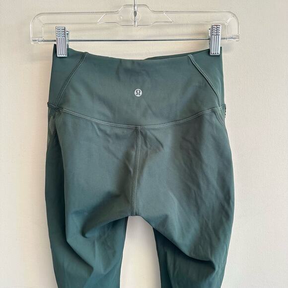 Lululemon Sun Setter Crop Leggings 17" Mesh Scalloped Trim Size 4 Dark Forest - Picture 8 of 10
